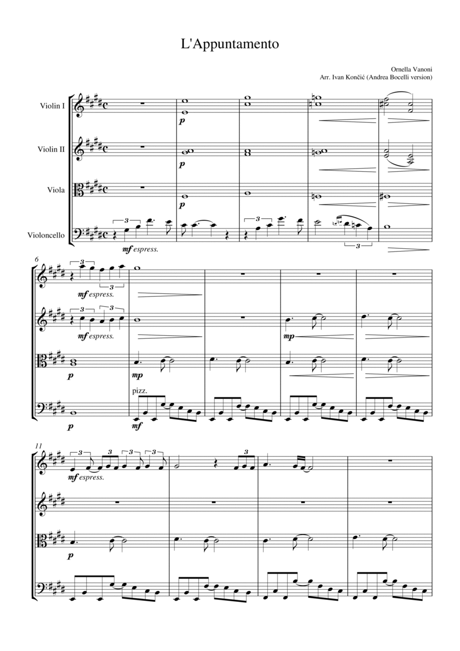 L'appuntamento (sentado A'beira Do Caminho) String Quartet scores gallery preview page 1