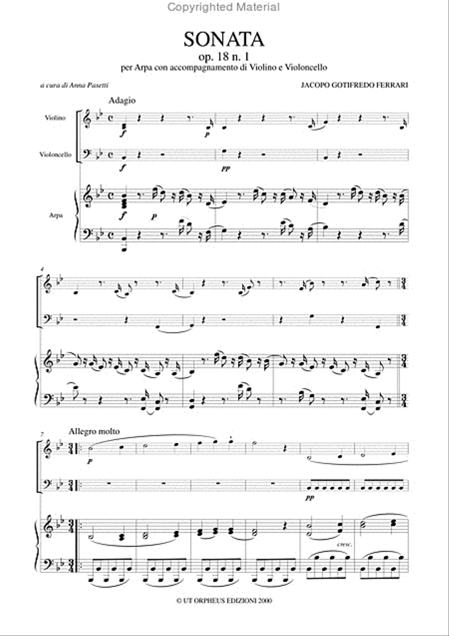 Sonata Op. 18 No. 1 for Arpa, Violin and Violoncello String Orchestra scores gallery preview page 2
