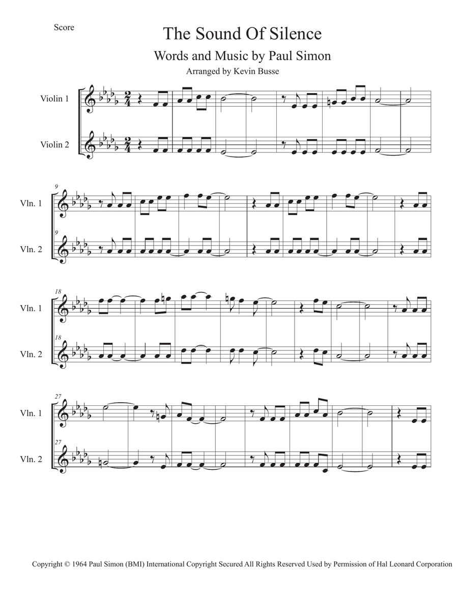 The Sound Of Silence Violin Solo scores gallery preview page 1