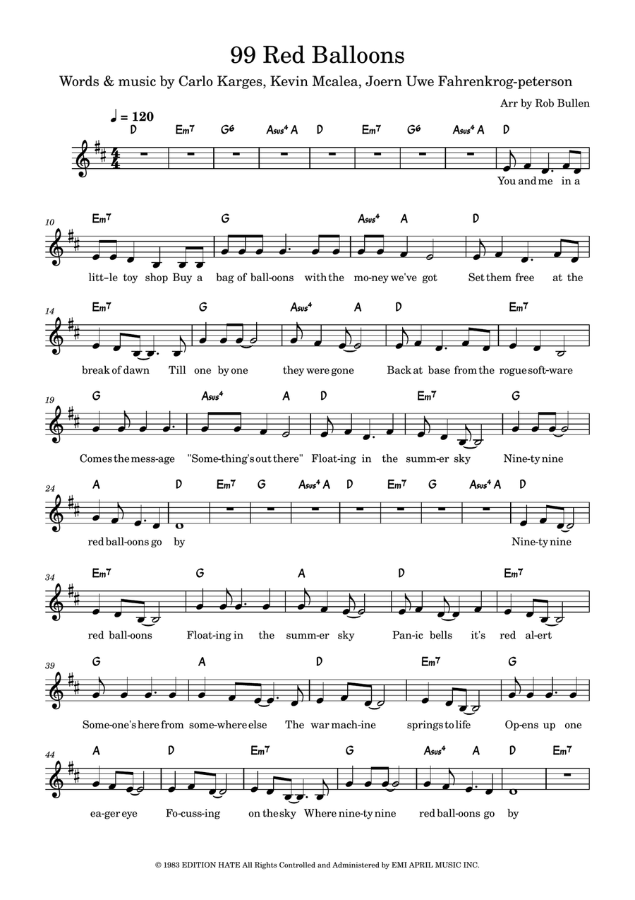 99 Red Balloons (99 Luftballons) Acoustic Guitar scores gallery preview page 1