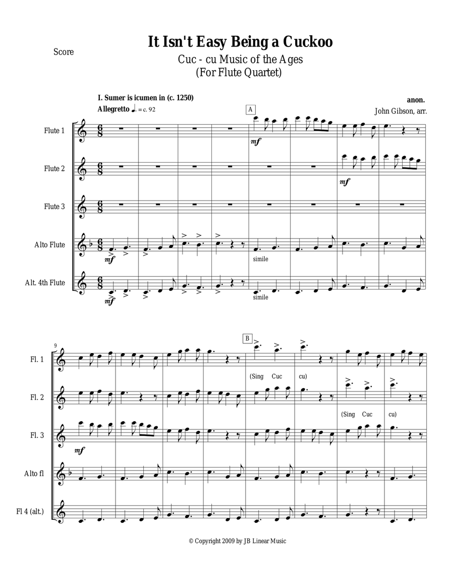 It Isn't Easy Being a Cuckoo for Flute Quartet Flute Quartet scores gallery preview page 2