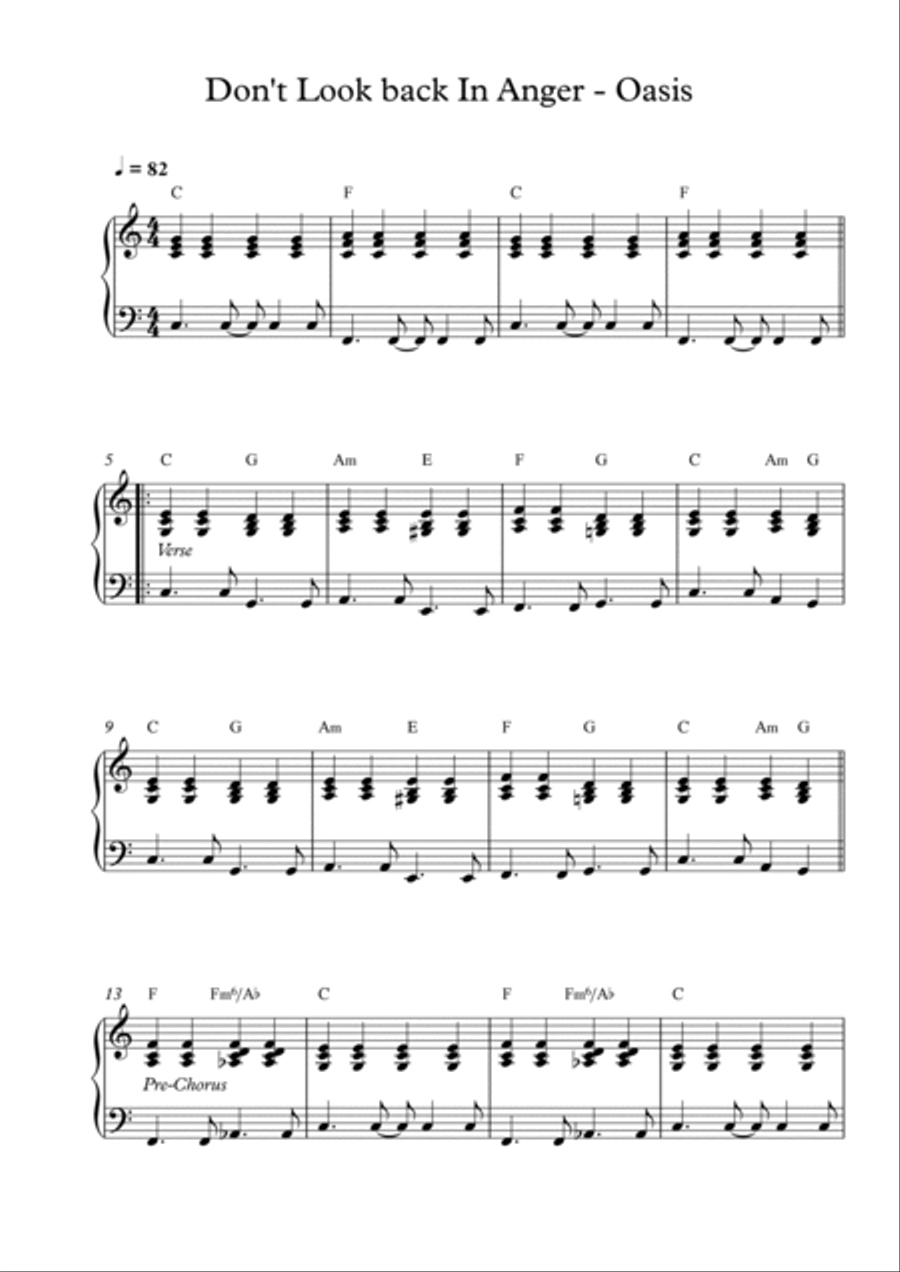 Don't Look Back In Anger Piano Solo scores gallery preview page 1
