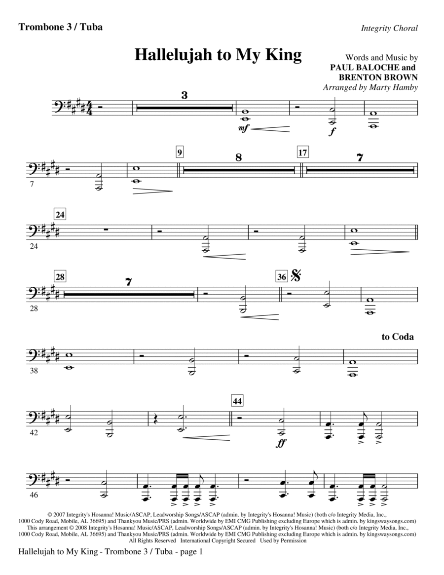 Hallelujah To My King - Trombone 3/Tuba Choir scores gallery preview page 1