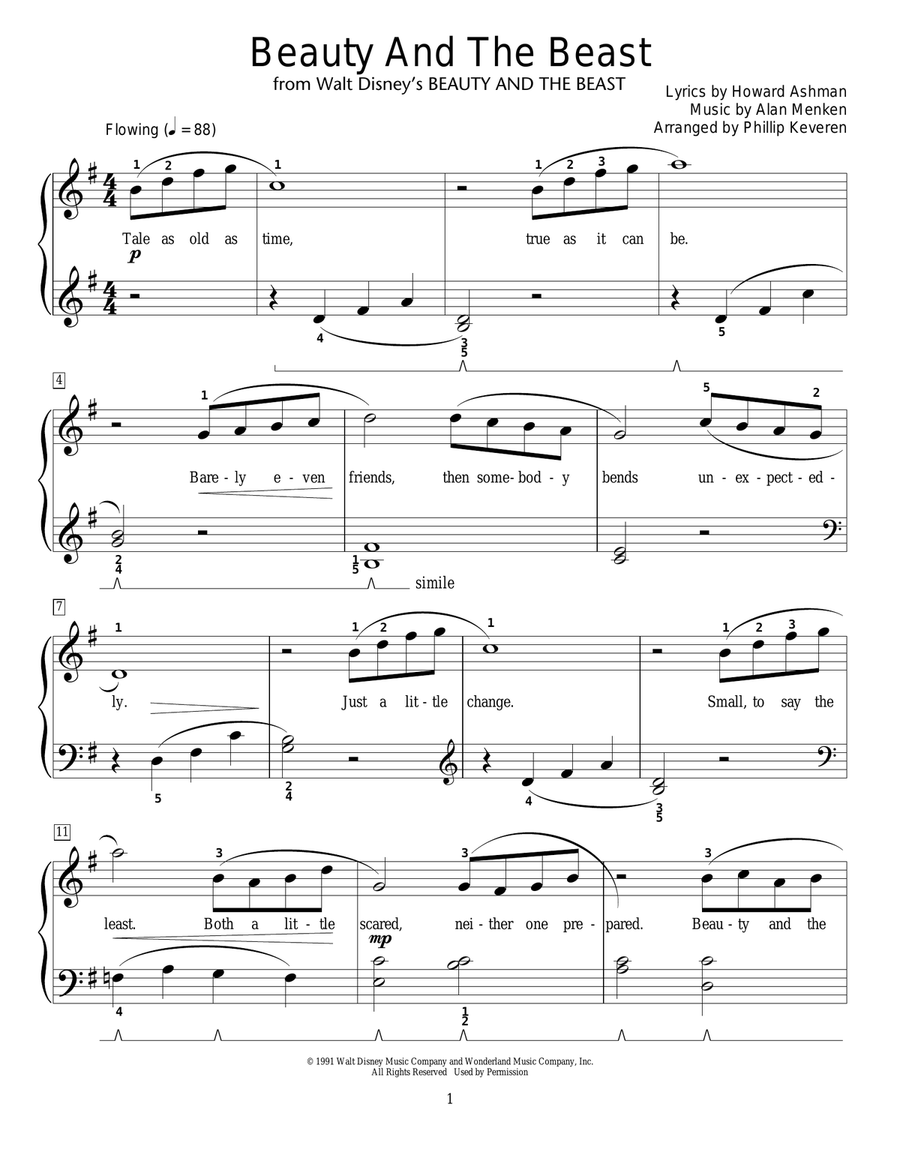 Beauty And The Beast (arr. Phillip Keveren) Piano Method scores gallery preview page 1