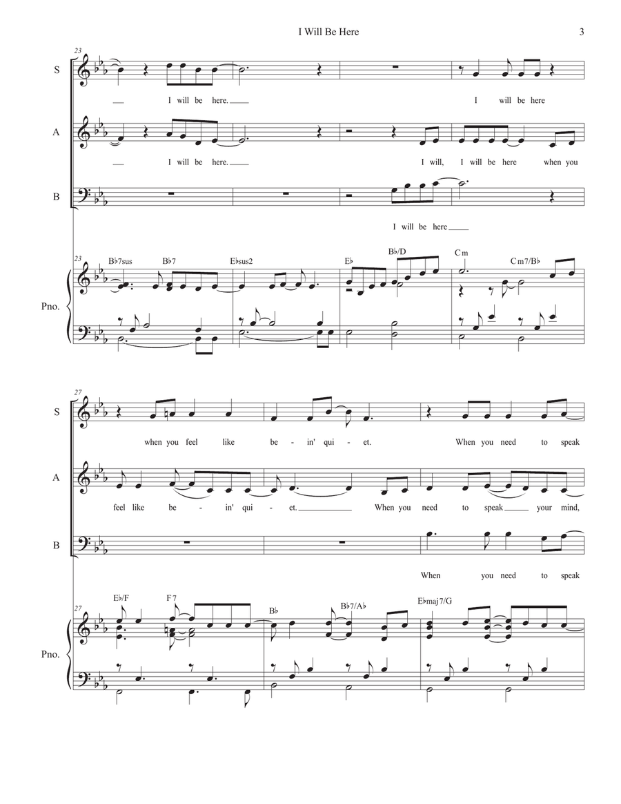 I Will Be Here Piano, Vocal scores gallery preview page 3