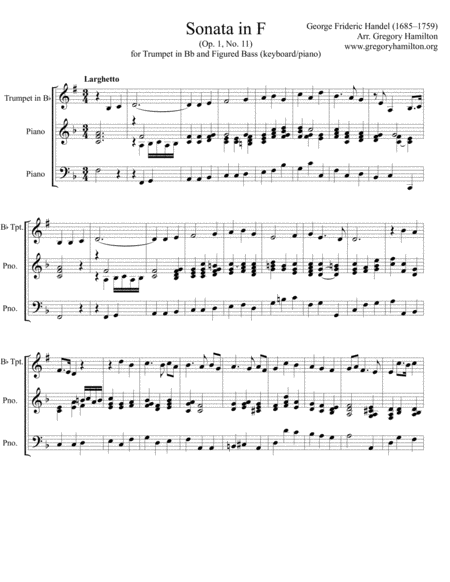 Sonata in F arranged for Bb trumpet and Piano - Keyboard image number null