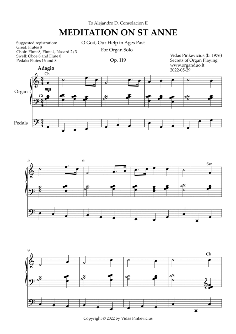 Meditation on St Anne, Op. 119 (Organ Solo) by Vidas Pinkevicius (2022) Organ Solo scores gallery preview page 1