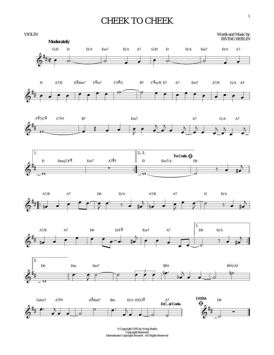 Cheek To Cheek Violin Solo scores gallery preview page 1