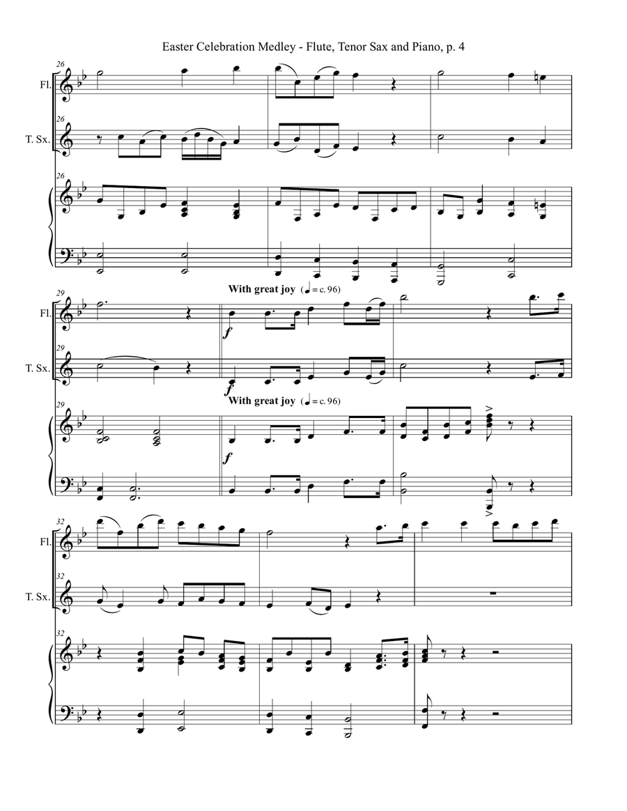 EASTER CELEBRATION MEDLEY (for Flute, Tenor Sax and Piano with Instrumental Parts) Woodwind Duet scores gallery preview page 5