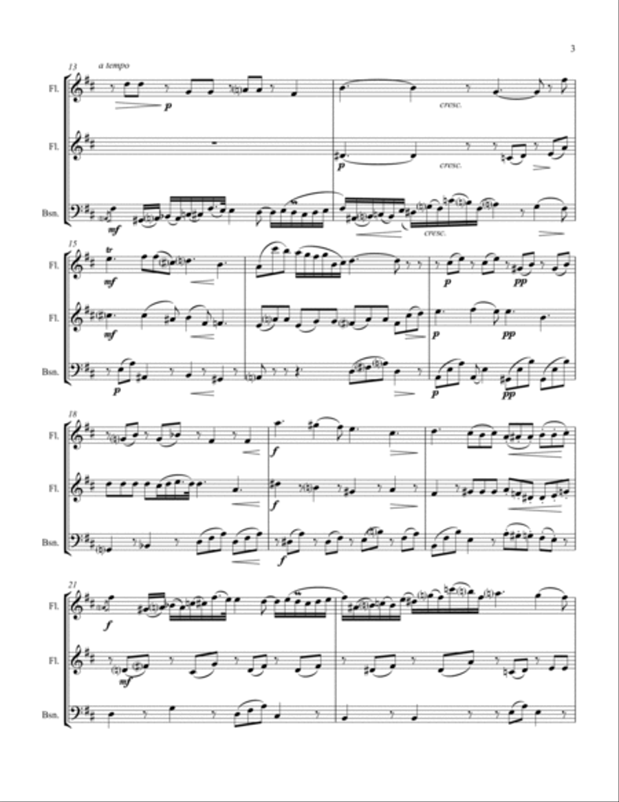 NOCTURNE by Chopin, Op.9 No.2, Woodwind Trio, Intermediate Level for 2 flutes and bassoon Woodwind Trio scores gallery preview page 5