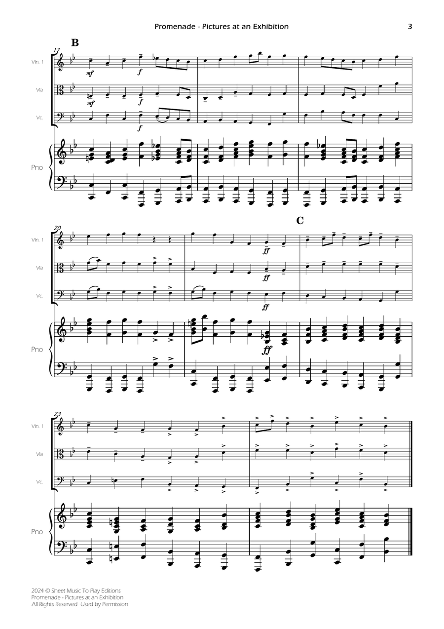 Pictures at an Exhibition - Promenade - Piano Quartet (Full Score and Parts) Piano Quartet scores gallery preview page 5
