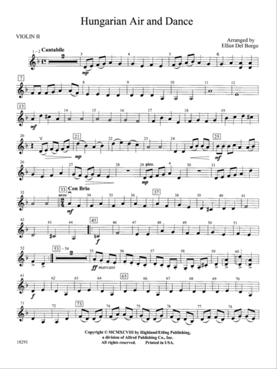 Hungarian Air and Dance: 2nd Violin Full Orchestra scores gallery preview page 1