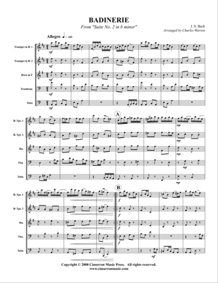 Badinerie from Suite #2 in B min. Brass Quintet scores gallery preview page 1