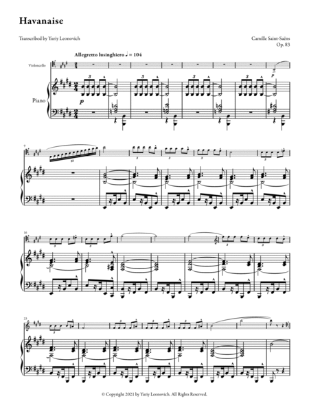 Saint-Saens - Havanaise, Op. 83 (Transcrbed for Cello and Orchestra/Piano)