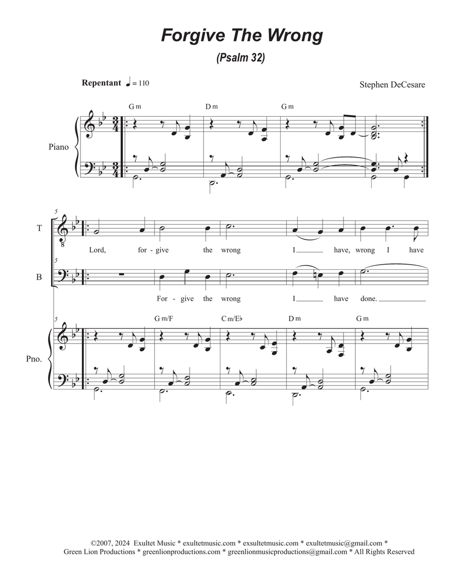 Forgive The Wrong (Psalm 32) (Duet for Tenor and Bass solo) Tenor Voice scores gallery preview page 1