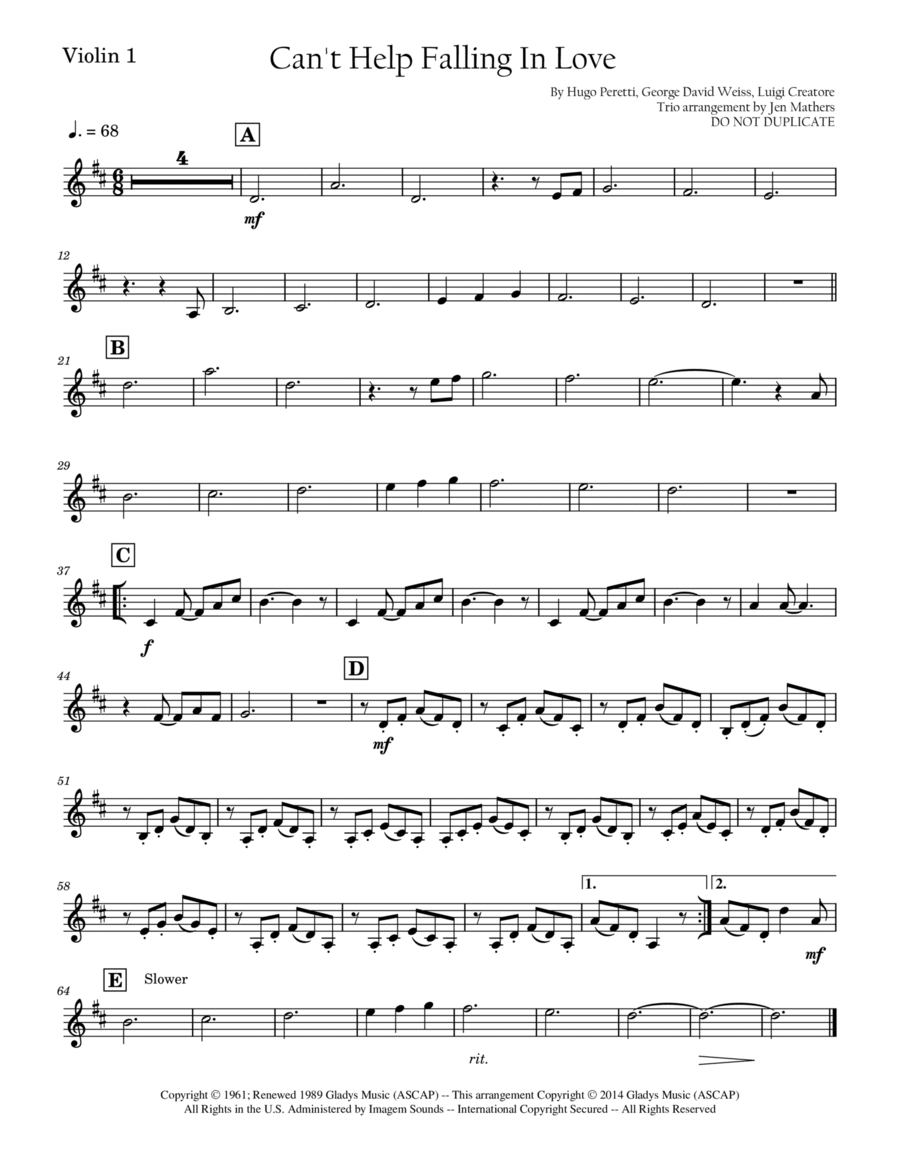 Can't Help Falling In Love String Trio scores gallery preview page 1