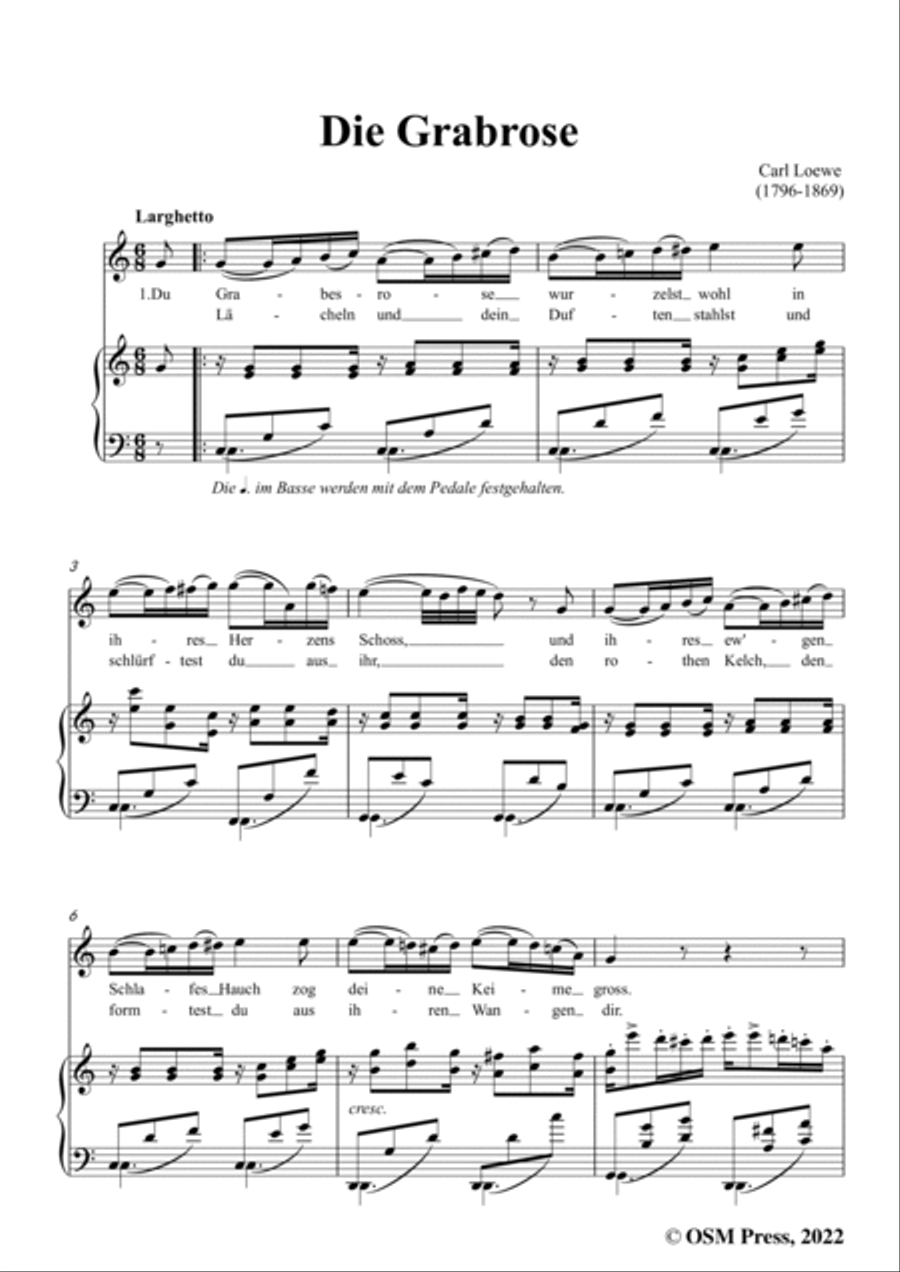 Loewe-Die Grabrose,in C Major,for Voice and Piano Voice Solo scores gallery preview page 3