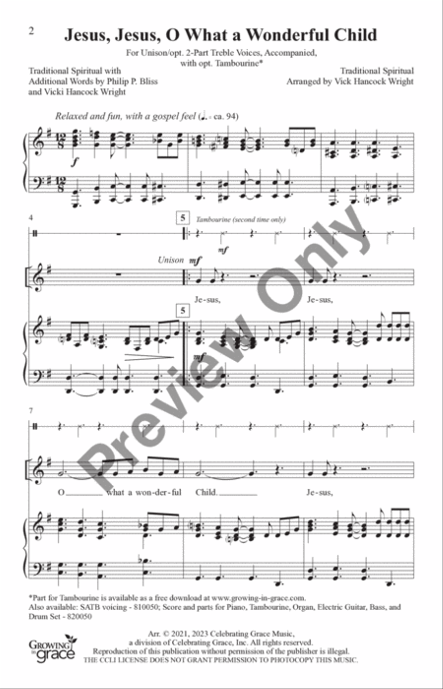 Jesus, Jesus, O What a Wonderful Child Unison Choir scores gallery preview page 2
