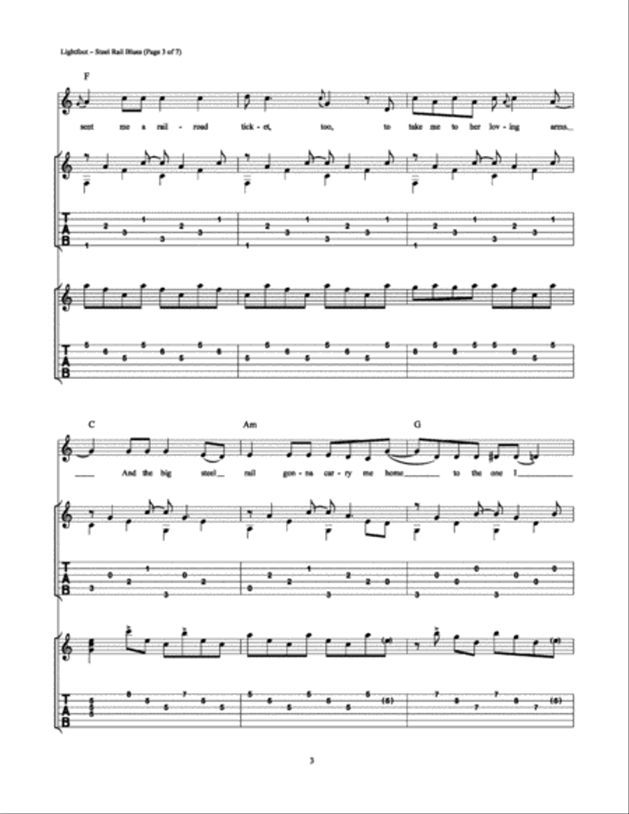 Steel Rail Blues Guitar Tablature scores gallery preview page 3