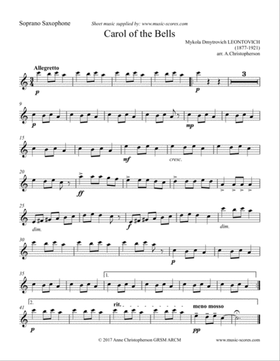 Carol of the Bells - Saxophone Quintet Saxophone Quintet scores gallery preview page 5