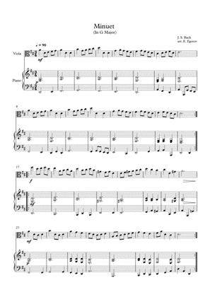 Book cover for Minuet (In G Major), Johann Sebastian Bach, For Viola & Piano