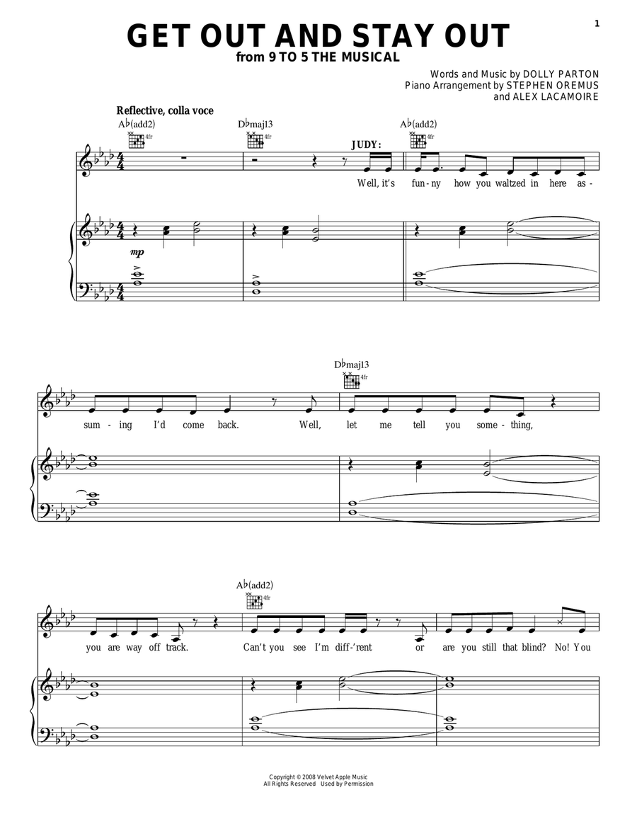 Get Out And Stay Out (from 9 to 5: The Musical) Piano, Vocal, Guitar scores gallery preview page 1