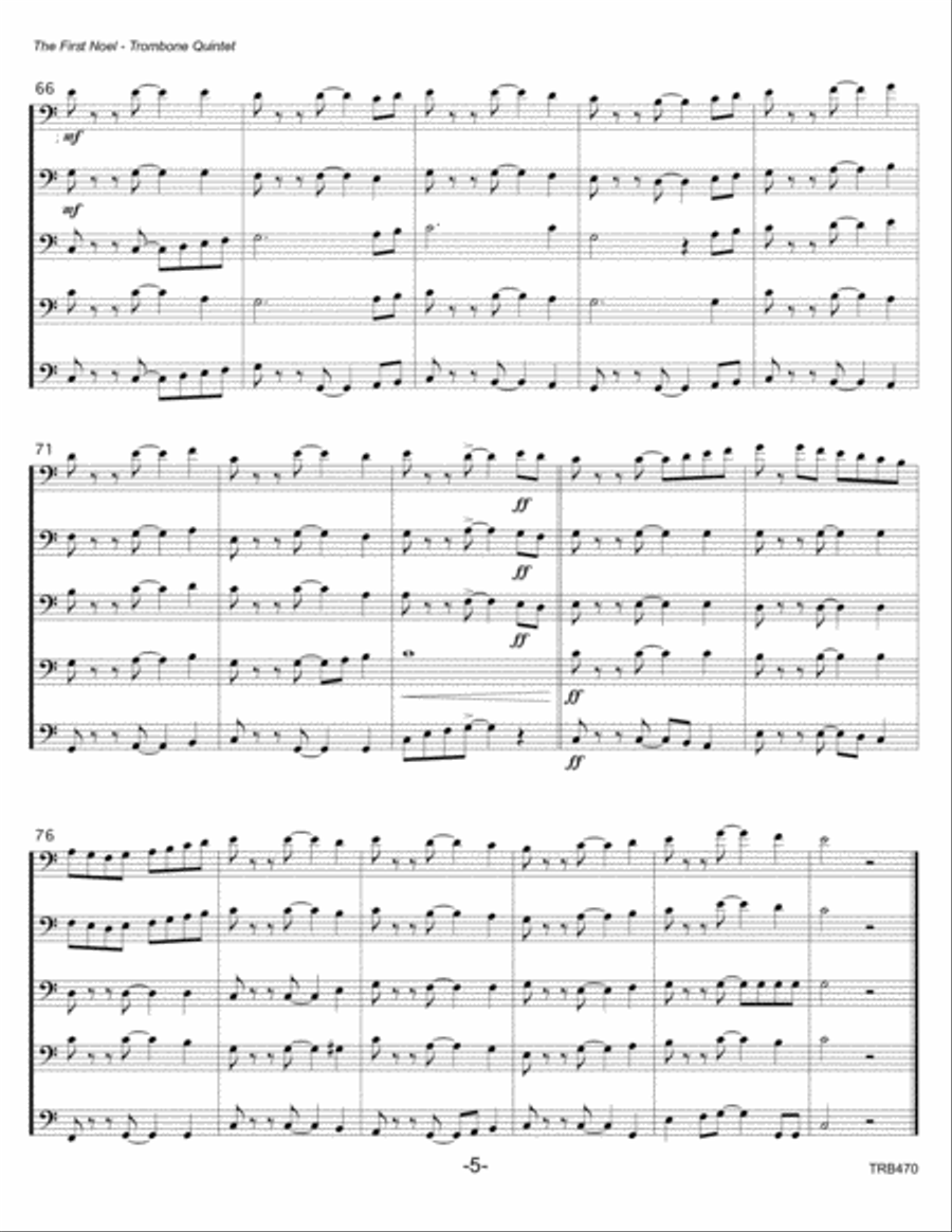 THE FIRST NOEL for TROMBONE QUINTET with optional Percussion Brass Ensemble scores gallery preview page 5
