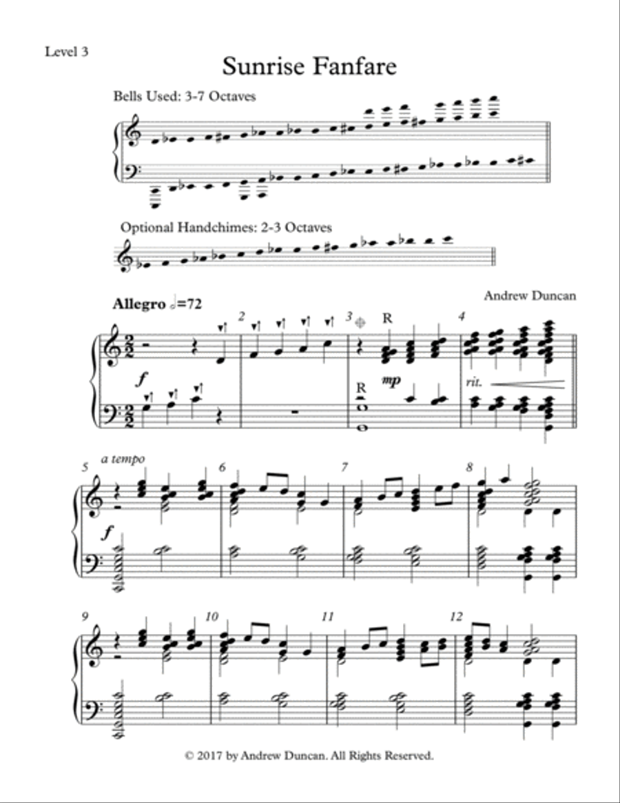 Sunrise Fanfare - 3-7 oct. handbells, Level 3- Handbell Choir scores gallery preview page 1