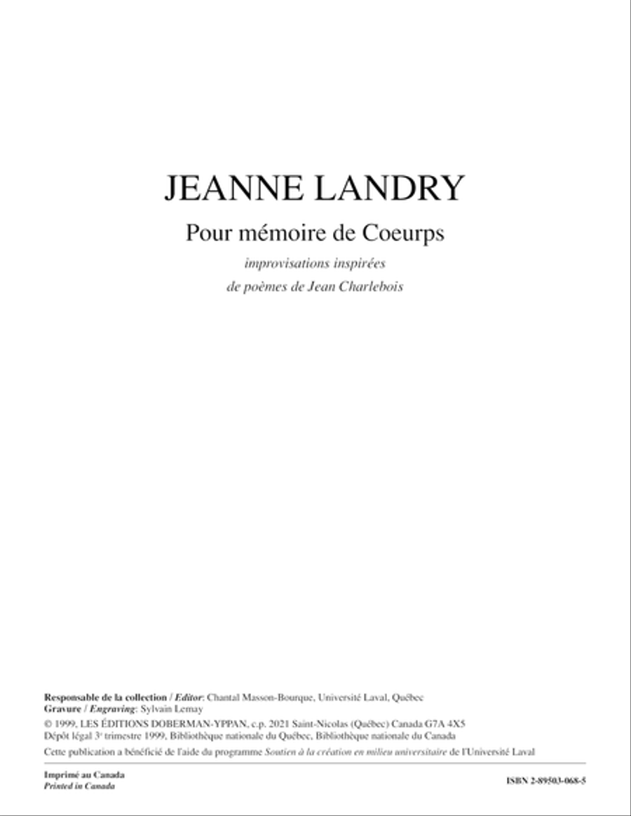 Pour mémoire de coeurps Piano Solo scores gallery preview page 1
