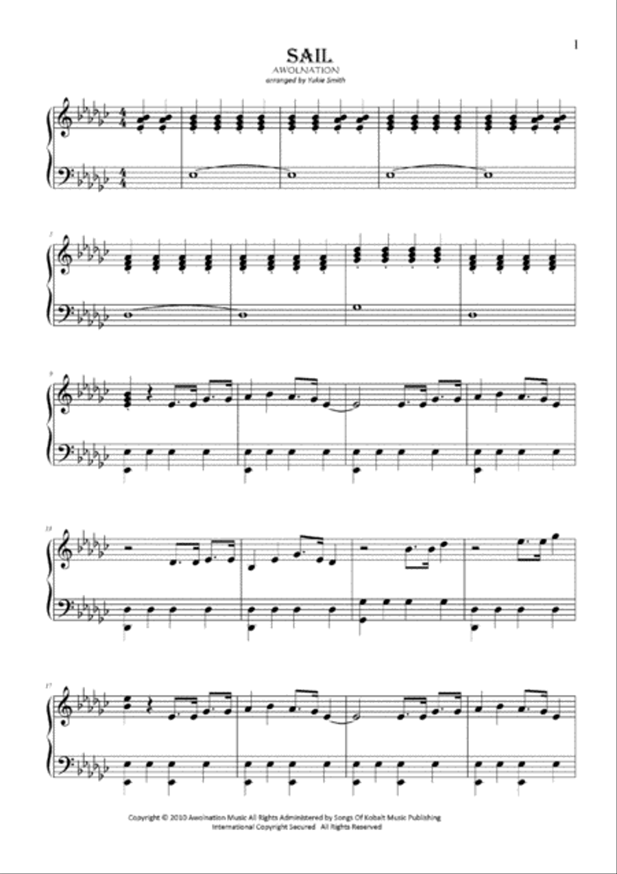 Sail Piano Solo scores gallery preview page 1