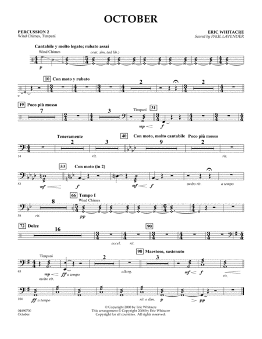 October - Percussion 2 (arr. Paul Lavender) Orchestra scores gallery preview page 1