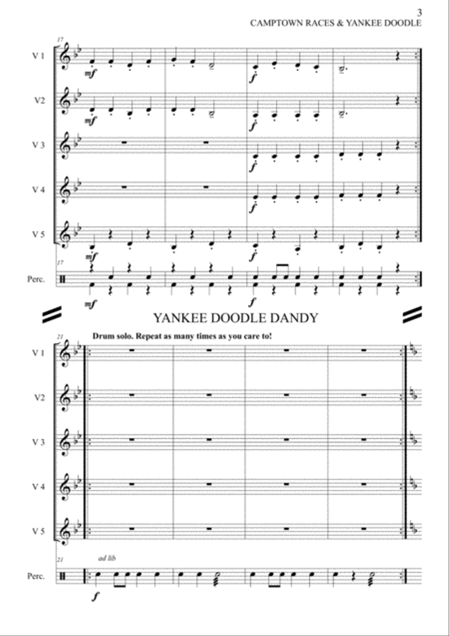 Camptown races & Yankee Doodle Dandy medley for flexible band (brass or wind). Camptown races & Yankee Doodle Dandy medley for flexible band (brass or wind). Large Ensemble scores gallery preview page 3
