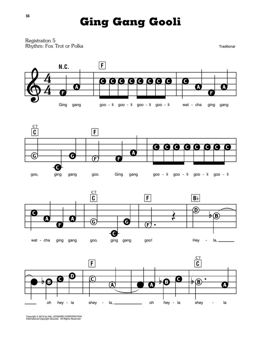 Ging Gang Gooli Electronic Keyboard scores gallery preview page 1