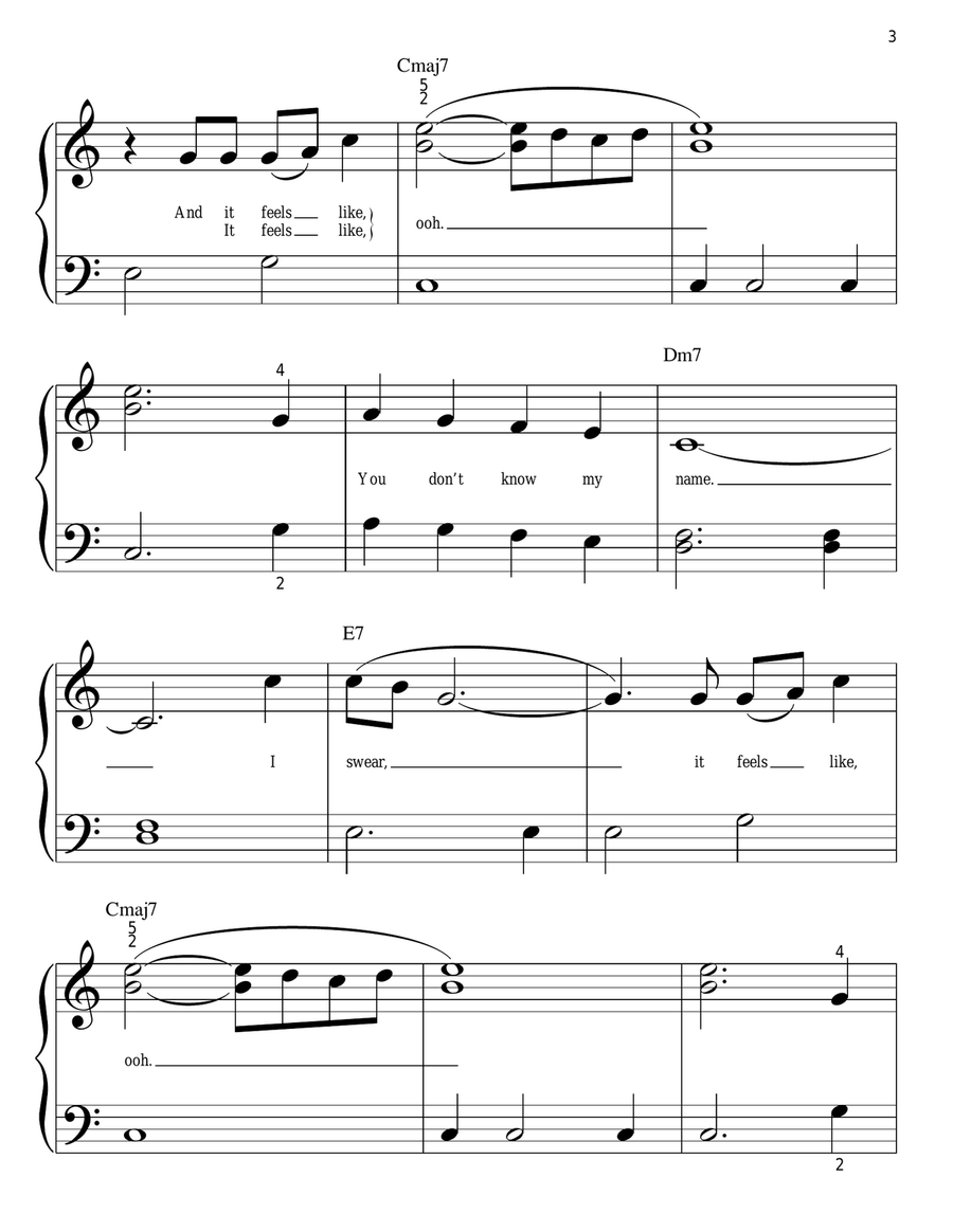 You Don't Know My Name Easy Piano scores gallery preview page 3