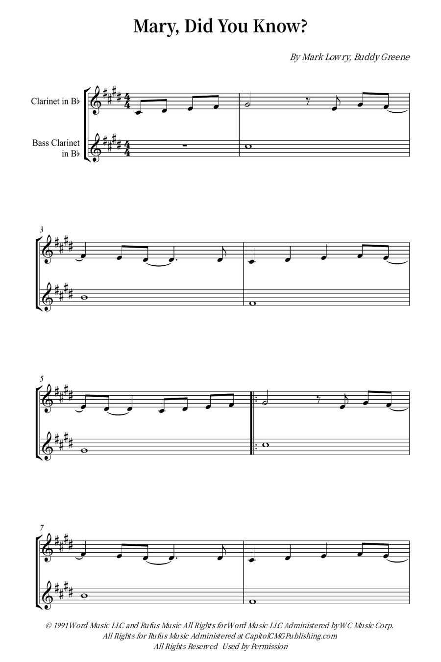 Mary, Did You Know? Clarinet Duet scores gallery preview page 1