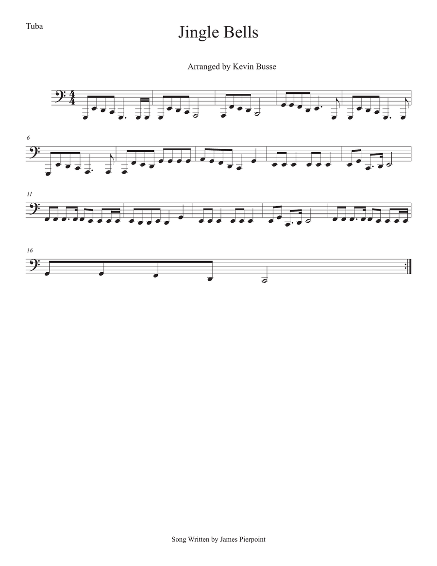 Jingle Bells (Easy key of C) Tuba Tuba scores gallery preview page 1