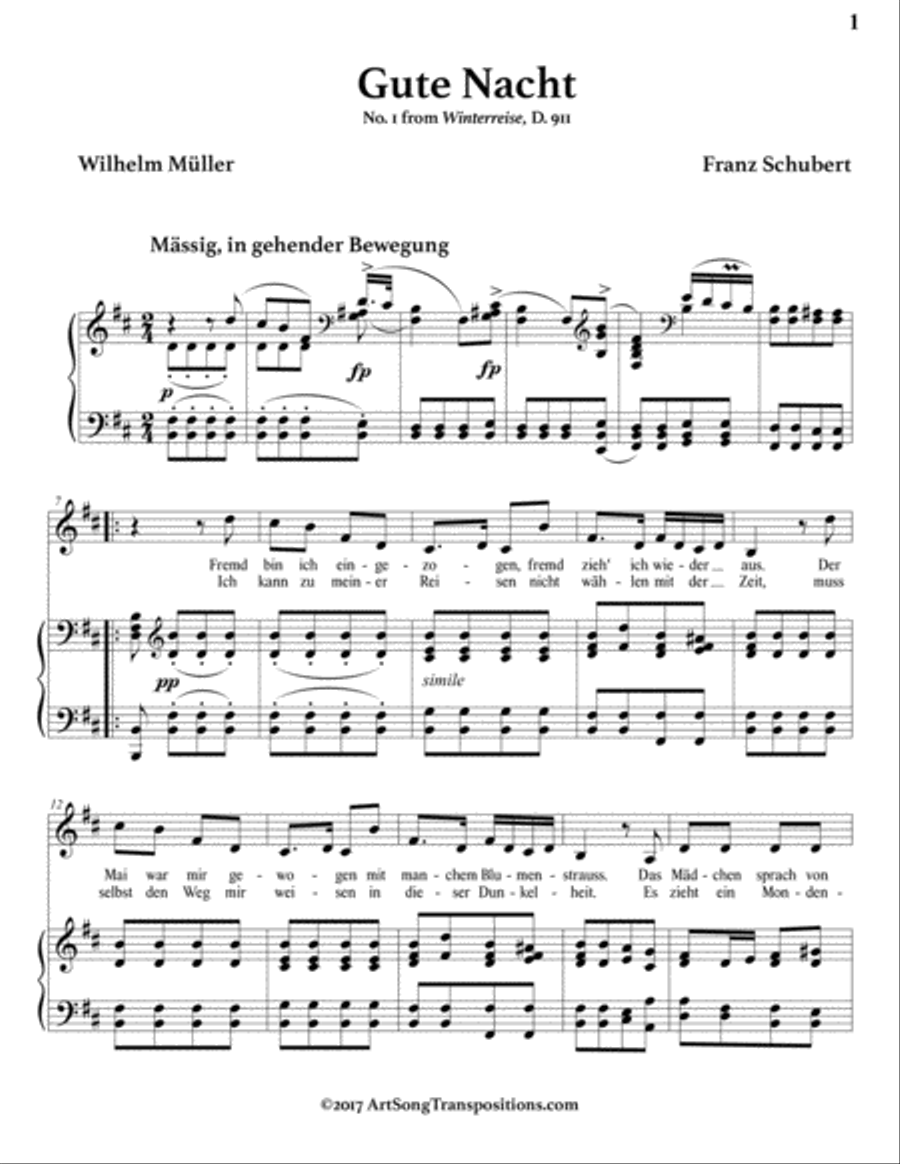 SCHUBERT: Gute Nacht, D. 911 no. 1 (transposed to B minor) Voice scores gallery preview page 2