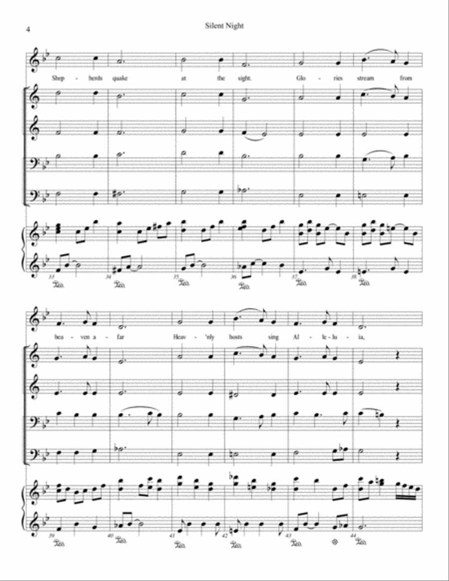 Silent Night for brass quartet, piano and unison voices Unison Choir scores gallery preview page 4