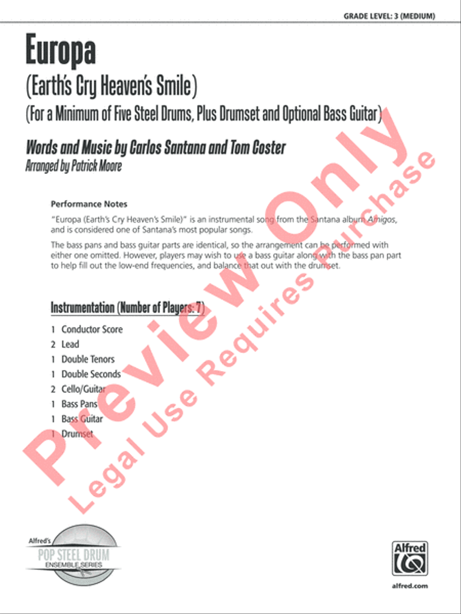 Europa (Earth's Cry Heaven's Smile) Steel Drum Band scores gallery preview page 2