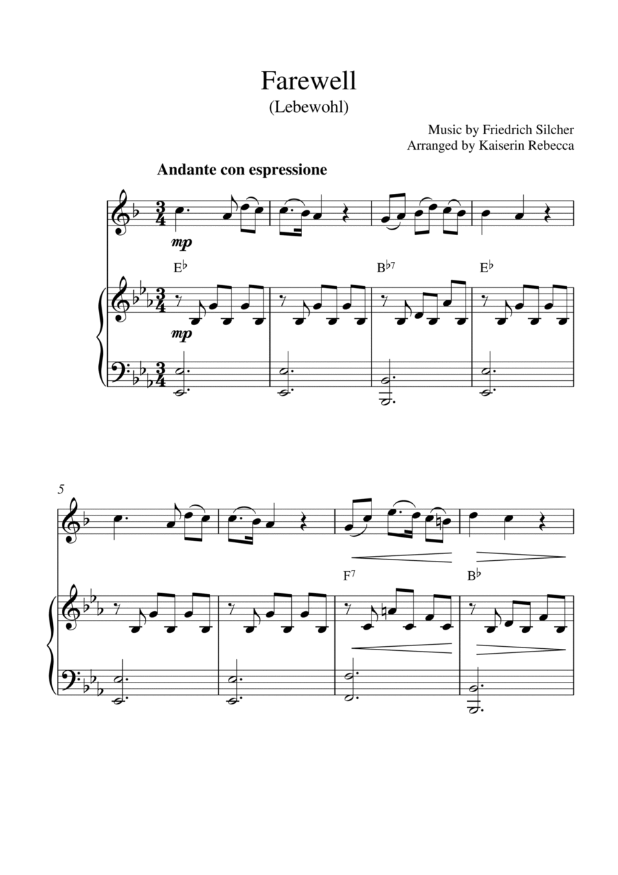 Farewell (Lebewohl) (for Bb trumpet solo and piano accompaniment) B-Flat Trumpet scores gallery preview page 1