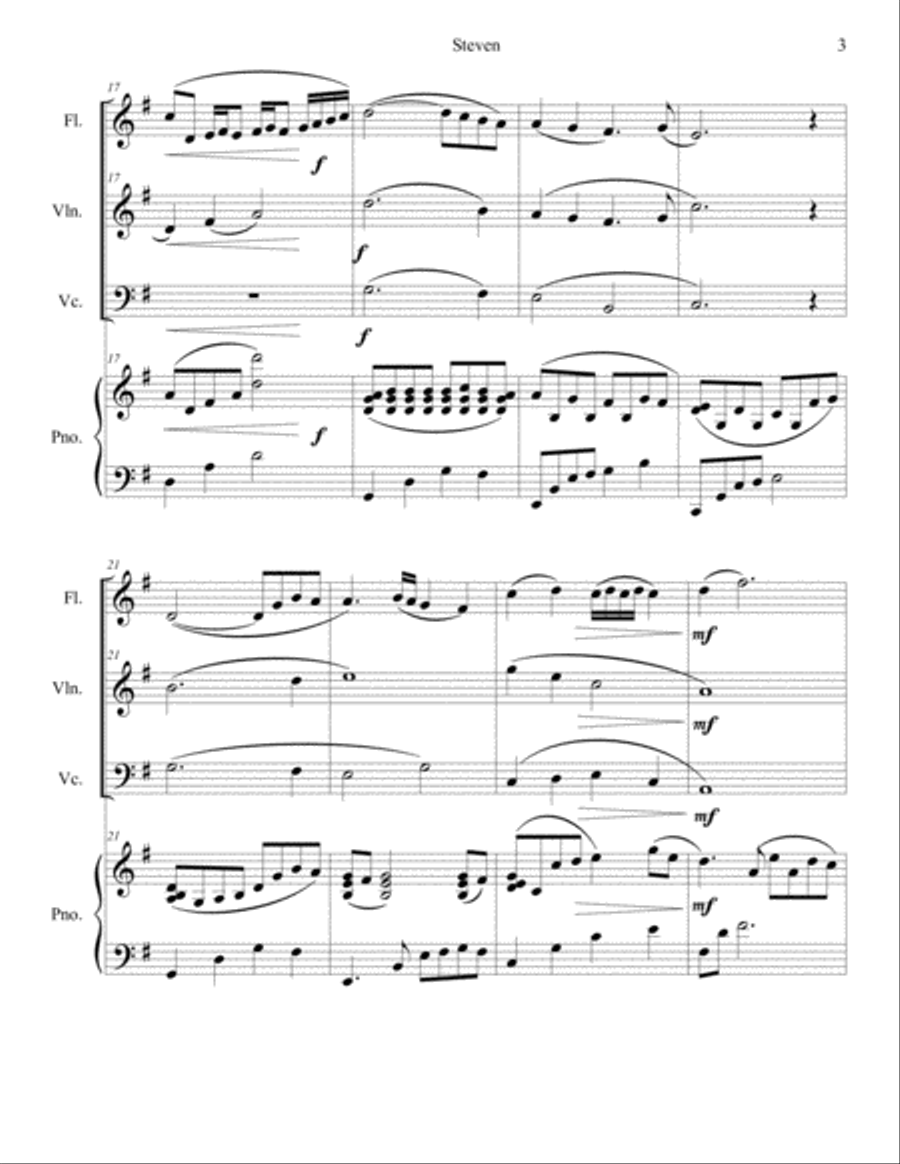 Steven (Piano with Flute, Violin and Cello) Woodwind Quartet scores gallery preview page 3