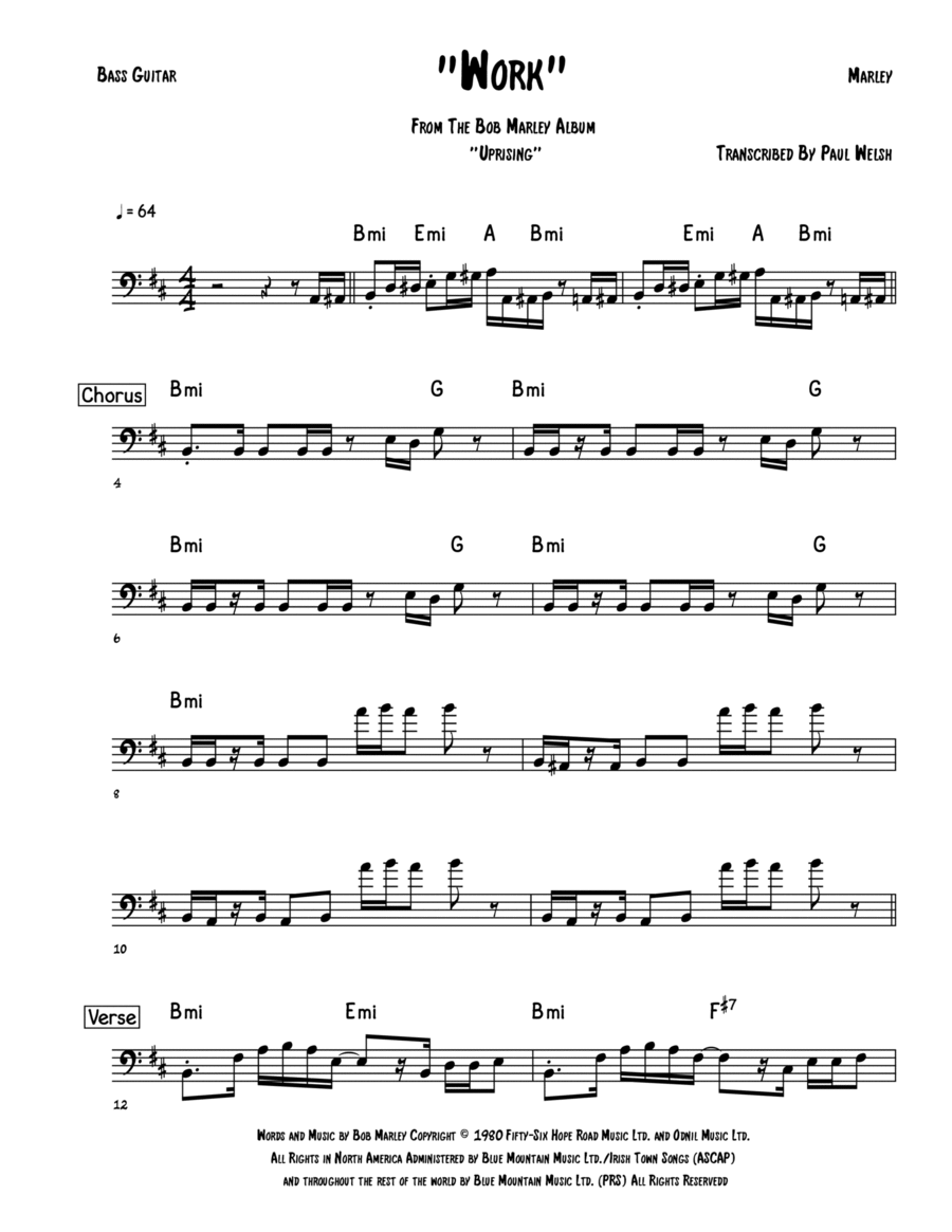 Work Bass Guitar scores gallery preview page 1