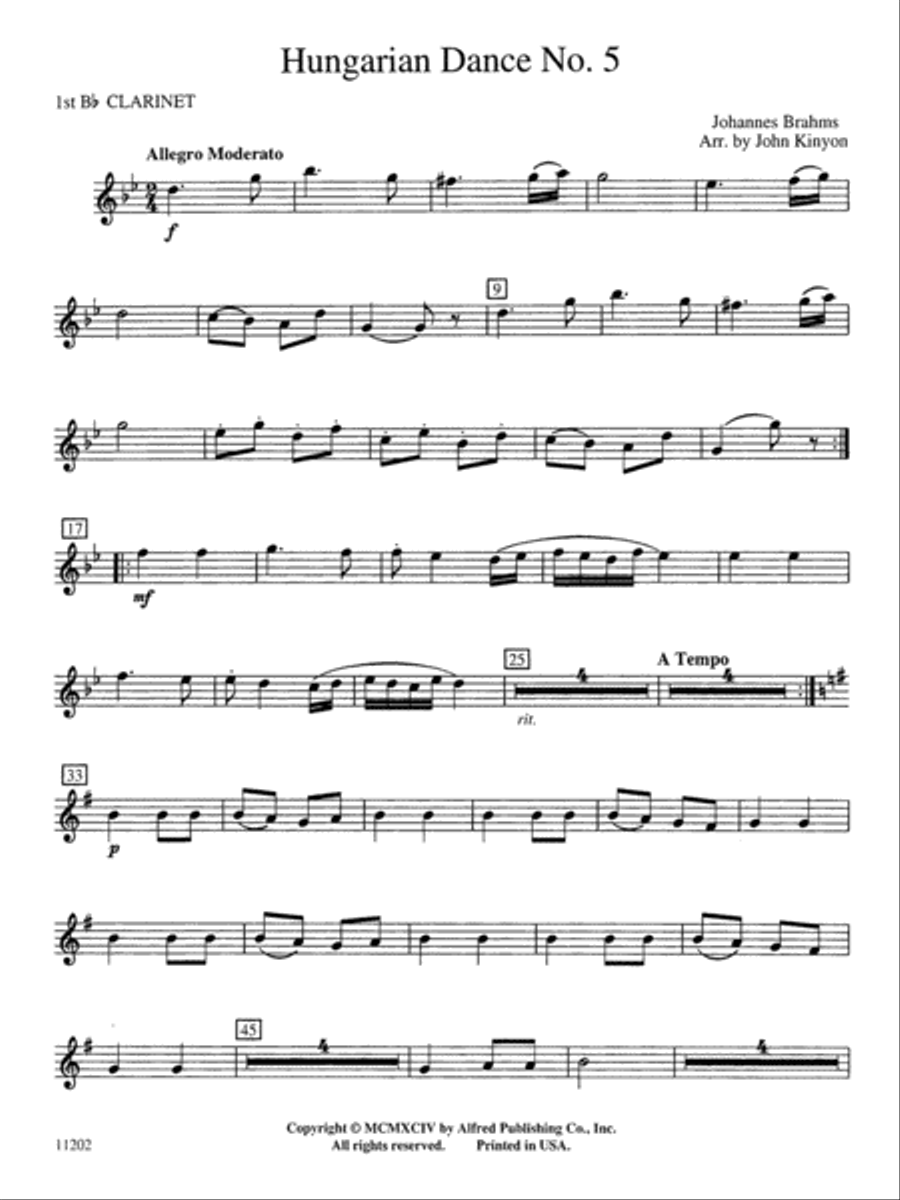 Hungarian Dance No. 5: 1st B-flat Clarinet Concert Band scores gallery preview page 1
