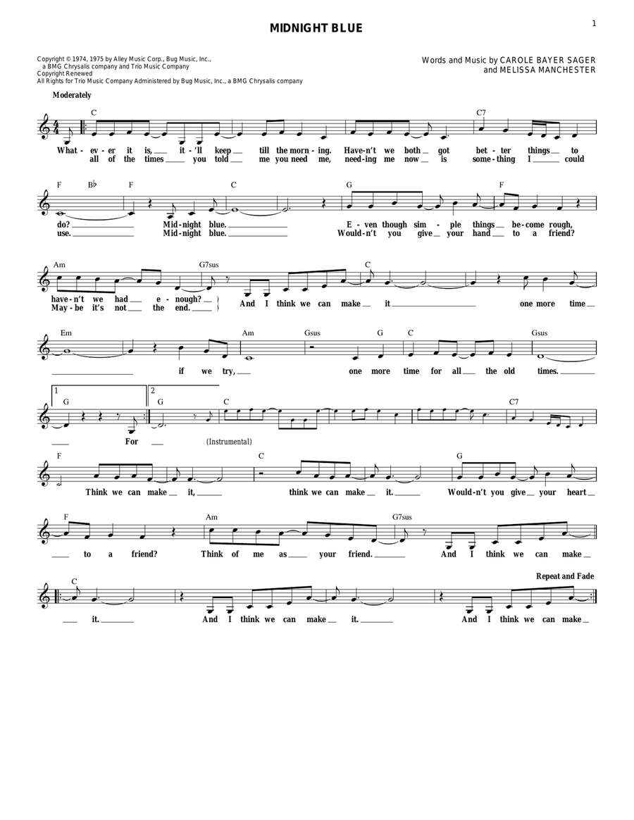 Midnight Blue Midnight Blue Electric Guitar scores gallery preview page 1