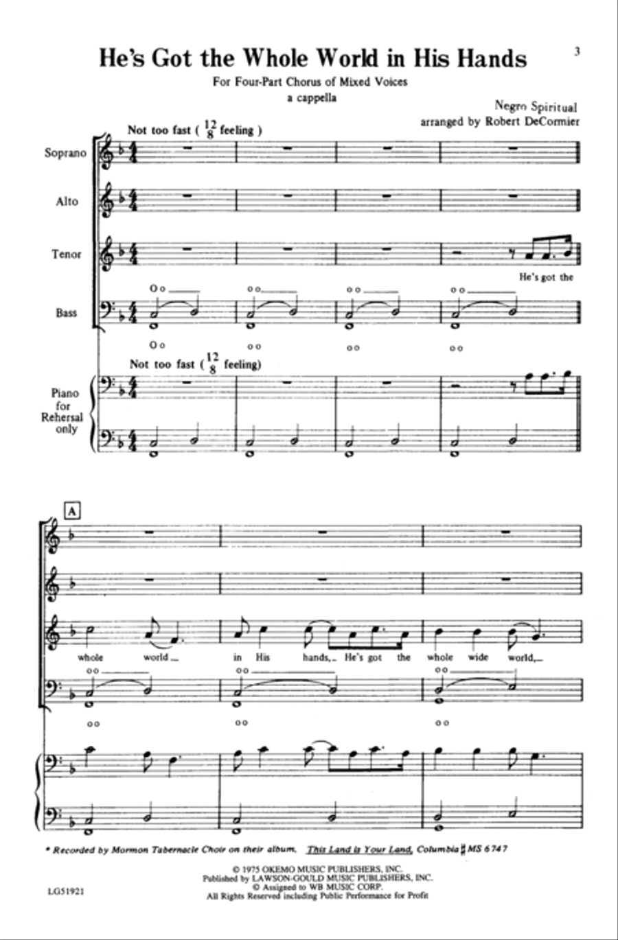 He's Got the Whole World in His Hands 4-Part scores gallery preview page 16