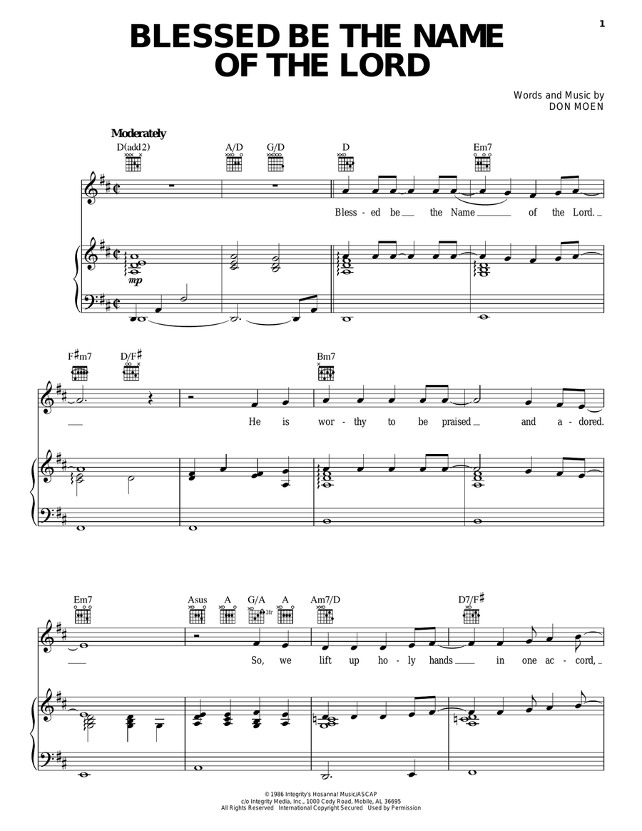 Blessed Be The Name Of The Lord Piano, Vocal, Guitar scores gallery preview page 1
