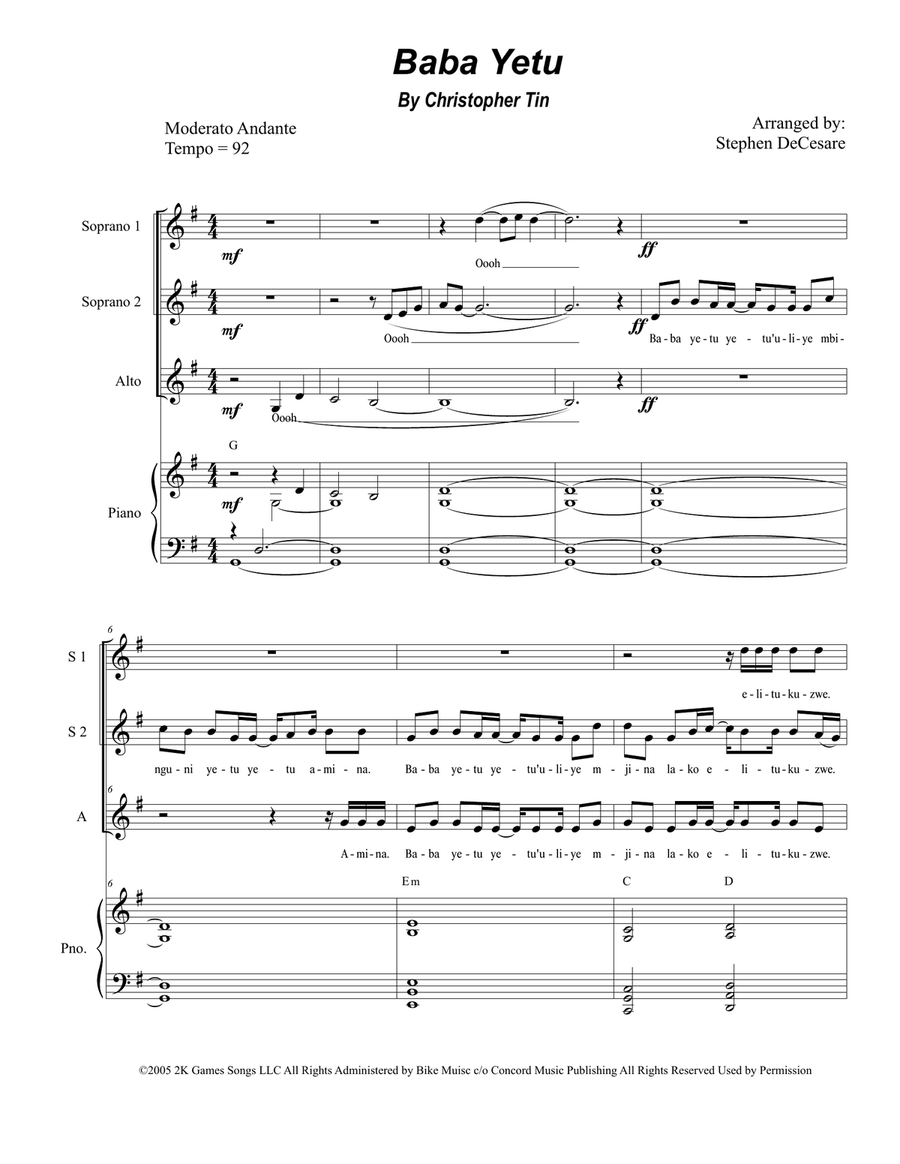 Baba Yetu SSA scores gallery preview page 1