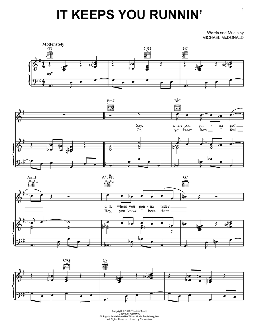 It Keeps You Runnin' Piano, Vocal, Guitar scores gallery preview page 1
