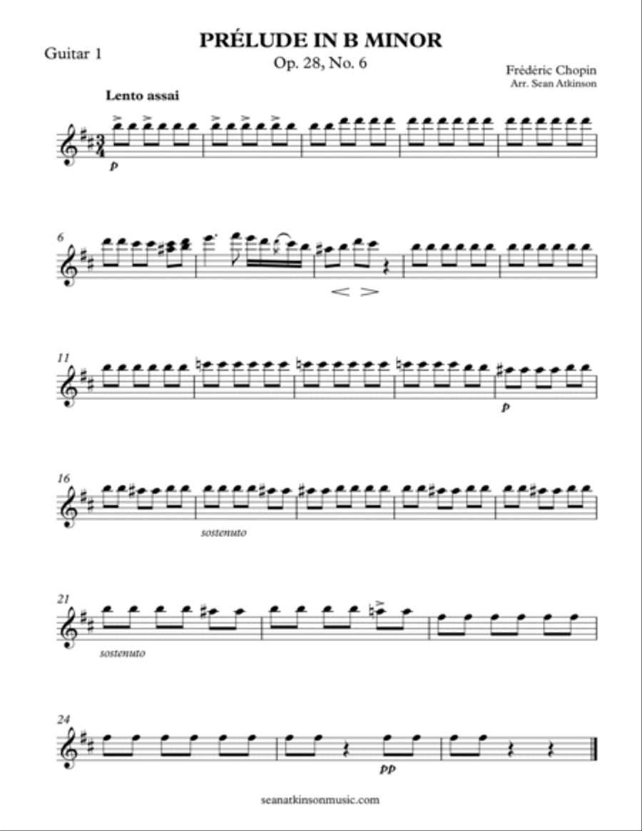 Chopin Prelude in B minor - Guitar Trio Guitar Ensemble scores gallery preview page 3