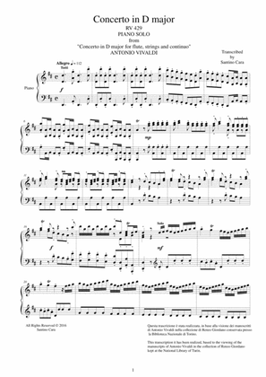 Book cover for Vivaldi - Concerto in D major RV 429 for Piano